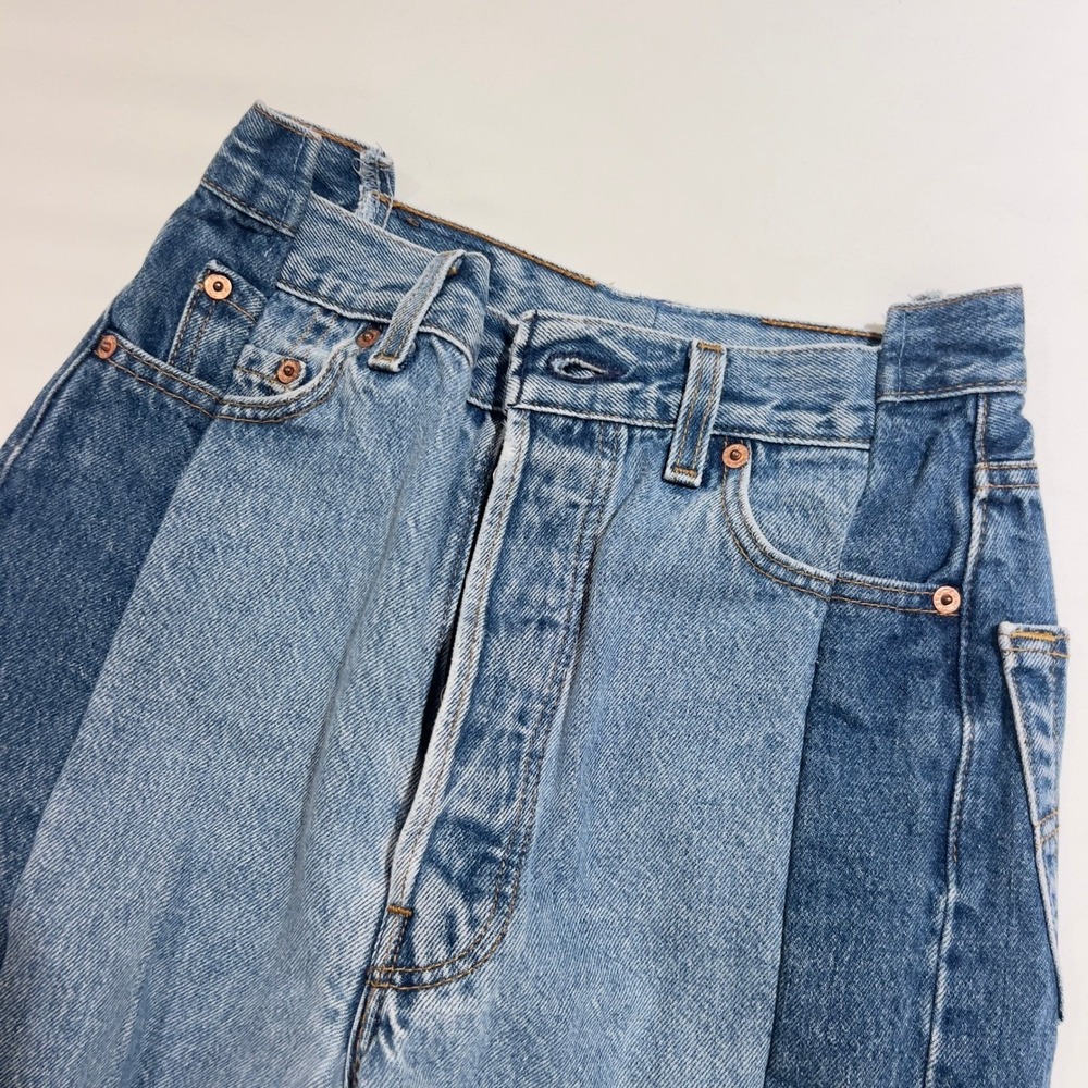 EB Denim Reconstructed Two Tone Levi's High Waisted Straight Leg Jeans 27 - Picture 2 of 15